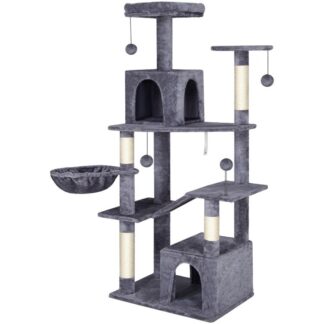 Cat Tree Cat Tower Tall, Cat Condos for Indoor Cats, Large Cat Tower, 61 Inches Cat Tree with Hammock, Activity Tower for Cats or Kittens, Cat House, Plush Cat Stand, Light Gray