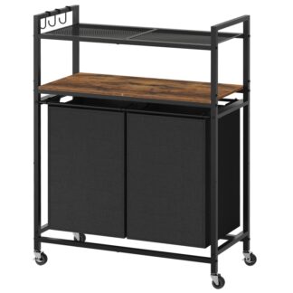 Cesto della biancheria, Portabiancheria con ripiano, Cesto per la biancheria con 2 Borse estraibili e rimovibili, Organizzazione e stoccaggio della lavanderia per il bagno, Lavanderia, Rustico marrone e nero