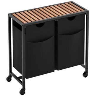 cesto della biancheria 2 sezione, Sorter del bucato, cestino del bucato con scaffale, 2 borse estraibili e rimovibili, 2 x 12gal (45 l) Organizzazione per lavanderia, Borse per lavanderia in stoffa di Oxford, marrone rustico