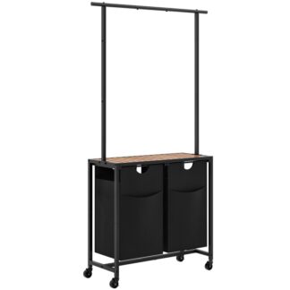 Laundry Sorter, Cesto per la biancheria con appendSelezionatore di biancheriay Sorter 2 Sezione, Portabiancheria con ruote, Ceste per la biancheria, Portabiancheria per lavanderia, Marrone rustico