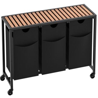 Laundry Hamper 3 Sezione, Cesto della biancheria, Portabiancheria con ripiano, 3 Borse estraibili e rimovibili, 3 x 10 galloni (38 l) Organizzazione della lavanderia, Borse per biancheria in tessuto Oxford, Marrone rustico