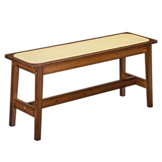 Dining Bench, Bamboo Dining Room Bench, Rattan Kitchen Bench, 39.3 Entryway Bench, Hand-Knitted Faux Rattan, Bohemian Bench, Breathable, for Dining Room, Entrance, Bedroom, Mocha