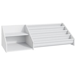 White Kids Bookshelf and Toy Storage, Toddler Book Shelf with 2 Open Shelves and 4-Tier Sling Rack, for Kids Room, Nursery, Bedroom, Playroom