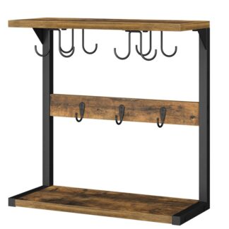 Porte-tasse à café, Support pour arbre à tasses avec 11 Crochets, Comptoir de support de tasse de café, pour le coin café à la maison, Cuisine, Brun rustique et noir