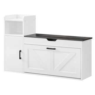 مقعد تخزين الأحذية, خزانة الأحذية مع درج فليب, 39.4'' مقعد الحذاء, مقعد مدخل المزرعة, مقعد التخزين مع خزانة جانبية وصندوق تخزين للرفع, الفحم الأبيض الأسود