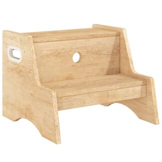 Taburete de paso para niños pequeños de madera natural, Taburete de entrenamiento para ir al baño para niños de madera, Children's Stool with Handles and Safety Non-Slip Pads, Fácil de mover, para el dormitorio, Sala de estar, Cocina, Baño