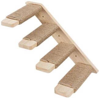Wood Cat Wall Shelves, 4-Level Cat Wall Steps with Jute Scratching Steps, Cat Climbing Wall, Cat Wall Furniture, Easy to Install, Holds up to 40 lb, Natural