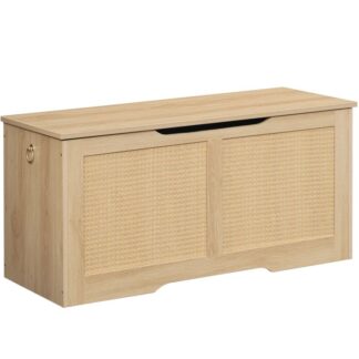 storage chest, 39.3" storage bench, rattan-like storage trunk, sturdy entryway bench supports 220 lb, shoe bench, safety hinge, u-shaped opening, easy assembly, natural