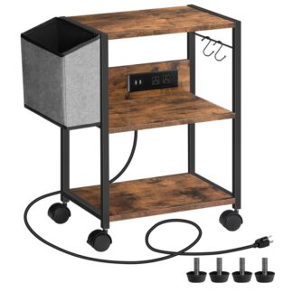 Мобильный принтер с зарядной станцией, 3-Деревянная корзина для принтеров с мешкой для домашнего офиса, многоцелевой таблиц принтеров с 2 крючки, полка для принтера, деревенский коричневый