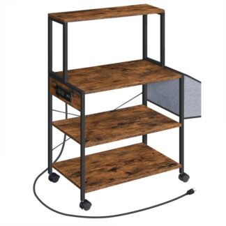 Большая подставка для мобильного принтера, 4 Тележка для принтера Tier с розетками, Стол для принтера на колесиках с боковой сумкой для организации домашнего офиса, Стойка для микроволновой печи с термопрессом, Рустик Браун