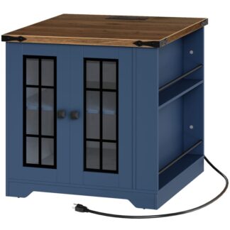 Farmhouse End Table Side Table mit Ladestation, Nachttisch, Nachttisch aus Holz