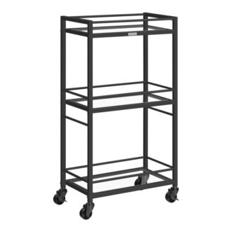 Barový vozík, domácí bar servírovací košík, Kuchyňský vozík, 3-Skleněcí vozík na kola na kolech, Rolling Cart pro bar, kuchyně, jídelna, černý