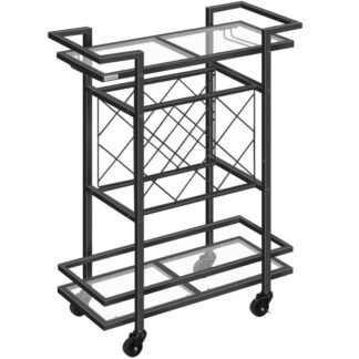 Стеклянная барная тележка, Home Bar Cart Cart, 3 научанная тележка с 7 винные бутылки, Стеклянные держатели, тележка с напитками на колесах для кухни, бар, столовая, гостиная, на открытом воздухе, черный