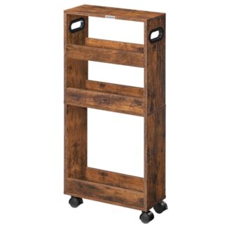 Slim Rolling Cart4-Tier Kitchen Cart, Storage Cart for Laundry Room with Handle and Lockable Casters, Suitable for Small Spaces Rustic Brown