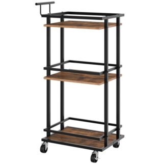 Барная тележка для дома, Деревянная сервировочная тележка, Мобильная кухонная тележка на колесах, Узкая тележка для хранения для небольшого пространства, для кухни, Столовая, Гостиная, Рустик Браун