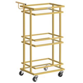 Barový vozík pro domácnost, Domácí barový servírovací vozík, Nápojový vozík na kolečkách, Vozík na nápoje, Kuchyňský vozík do kuchyně, Bar, Jídelna, Zlato