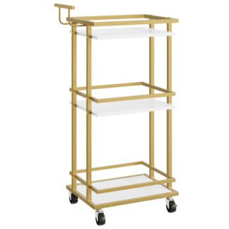 Kitchen Cart, Bar Cart for Home, Slim Serving Cart, Mobile Rolling Cart on Wheels, Narrow Storage Cart for Small Space, for Kitchen, Dining Room, Living Room, Gold and White