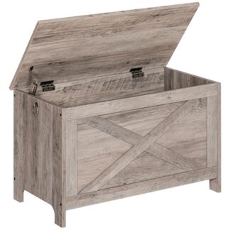 لعبة الصدر, مقعد تخزين متين مدخل مع مفصلات السلامة, صندوق لعبة الرجعية, نظرة خشبية الأثاث لهجة لغرفة المعيشة, غرفة نوم, رمادي