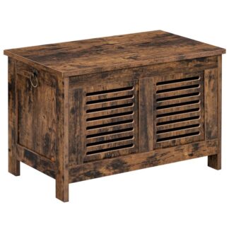 baú de armazenamento, Banco de sapato de entrada com dobradiça de segurança, Gire o baú de armazenamento superior e o tronco, Banco de armazenamento retrô, para corredor, sala de estar, marrom rústico