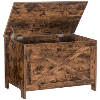 صندوق تخزين, مقعد تخزين قوي للمدخل مزود بمفصلات أمان, مقعد الأحذية الرجعية, أثاث ذو مظهر خشبي لغرفة المعيشة, غرفة نوم, ريفي براون