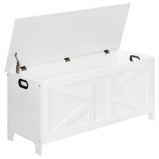 39.4" Storage Chest, Storage Trunk with 2 Safety Hinges, Retro Sturdy Entryway Storage Bench, Shoe Bench, Storage Trunk for Living Room, Entrance, Bedroom, White