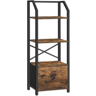 4 رف الكتب الطبقة, كتاب رف مع درج قابل للإزالة, خزانة كتب ضيقة طويلة مع أرفف, رف العرض الدائم, منظم التخزين, لغرفة النوم, مكتب البيت, بني ريفي أسود