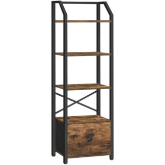 5 رف الكتب الطبقة, كتاب رف مع درج قابل للإزالة, خزانة كتب ضيقة طويلة مع أرفف, رف العرض الدائم, منظم التخزين, لغرفة النوم, مكتب البيت, بني ريفي أسود