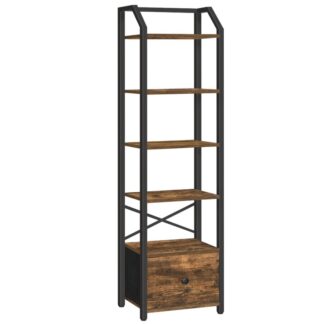 6 رف الكتب الطبقة, كتاب رف مع درج قابل للإزالة, خزانة كتب ضيقة طويلة مع أرفف, رف العرض الدائم, منظم التخزين, لغرفة النوم, مكتب البيت, بني ريفي أسود