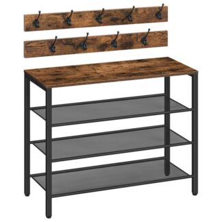 رف الأحذية, 4-تخزين أحذية الطبقة, منظم رف الأحذية لدخول خزانة مع أرفف قابلة للتعديل, يمسك 16 أزواج من الأحذية, التجميع سهل, قائم بذاته, توفير الفضاء, بني ريفي