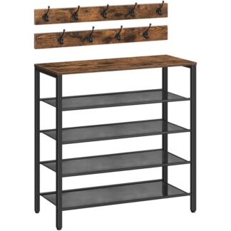 Zestaw stojak na buty, 5-Organizator magazynowania wejściowego warstwy z 9 wieszaki na płaszcze, wiszący hat wiszący organizer, Duża powierzchnia dla worków, do wejścia, korytarz, gabinet