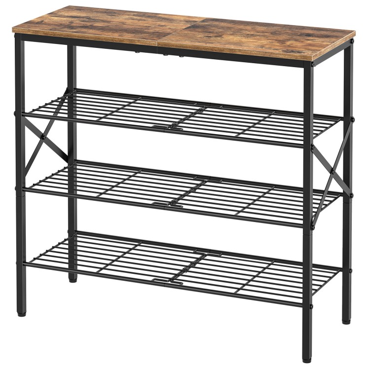 4-scarpiera a livelli, Organizzatore per scarpe per l'armadio, Organizzatore di stoccaggio delle scarpe con ripiani regolabili, tiene 16 paio di scarpe, per l'ingresso, corridoio, rustico marrone e nero