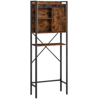 Tuvalet Saklama Dolabı Üzeri, 4-Katmanlı Banyo Yerden Tasarruflu Tuvalet Üstü Raf, Dolaplı ve Ayarlanabilir Raflı Tuvalet Düzenleyici Rafı, Kolay Montaj, Rustik kahverengi