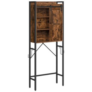 nad odkladacou skrinkou toalety, 4-Úroveň kúpeľňa šetrič s posuvnými dverami a nastaviteľnými policiami, bezplatný organizátor kúpeľne s 2 háčiky, rustikálny hnedý