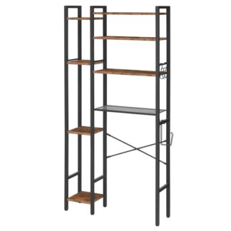 Хранение над туалетом, 8 Отдельностоящая ярусная полка для хранения вещей над унитазом, экономия места с 4 Крючки, Органайзер для хранения вещей над туалетом для ванной комнаты, Прачечная, Рустик Браун