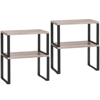 kitchen cabinet organizer shelves set of 4, stackable kitchen counter shelves, expandable countertop shelves, space saving, for kitchen, office, living room, greige and black