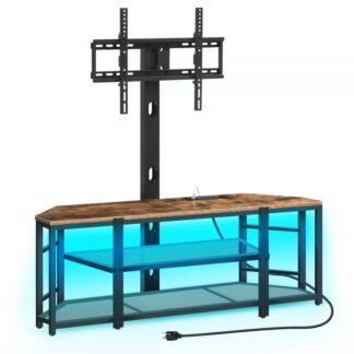 55" ТВ -підставка з кріпленням і світлодіодним світлом, Консоль медіа -розважального центру з Power Outlet, Ігрові поворотні телевізійні стенди до 70" телевізор, Висота регулюється для вітальні, спальня