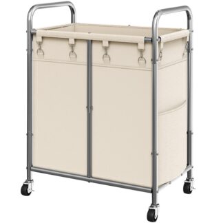 Portabiancheria con ruote, 182 L Rolling Laundry Hamper, Sorter del bucato con borsa rimovibile e tasca laterale, per Lavanderia, Bagno, Camera da letto, Beige e argento