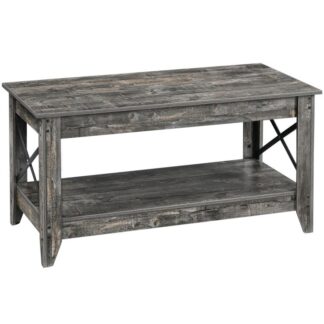 konferenčný stolík, konferenčný stolík pre obývaciu izbu pre obývaciu izbu, 2-stredná tabuľka vrstiev s úložnou poličkou, X Dizajn bočného rámca, prízvukový kokteilový stôl pre byt, recepcia, šedý