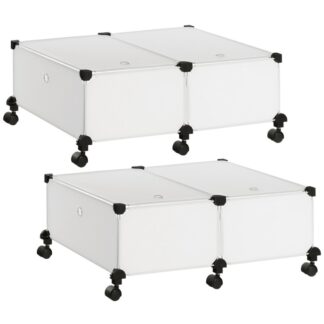 تخزين تحت السرير بعجلات, مجموعة من 2 منظمات التخزين القابلة للإزالة, حاويات التخزين المخفية, فليب توب, لتنظيم ملابس غرفة النوم, صفائح, البطانيات, أبيض