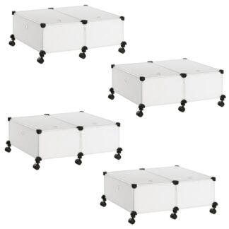 تخزين تحت السرير بعجلات, مجموعة من 4 منظمات التخزين القابلة للإزالة, حاويات التخزين المخفية, فليب توب, لتنظيم ملابس غرفة النوم, صفائح, البطانيات, أبيض