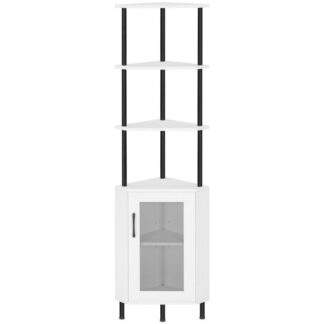 رف الزاوية مع التخزين, 64.8" خزانة زاوية صناعية طويلة, 5-رف كتب زاوية مع أبواب, حامل مصنع خزانة عرض الزاوية, رفوف العرض للمنزل, أبيض