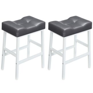 набор барных стульев 2, 24 дюймовый седловый стул высоты стойки, 3.5" толстая губка, Завтрак табуреток с ногами, Для кухонного острова, столовая, бар, серый и белый