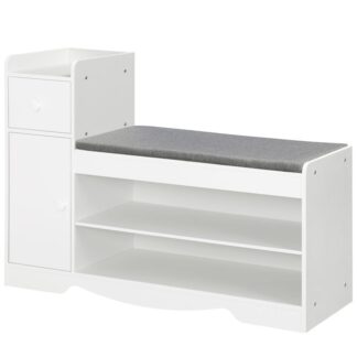 Skobænk, Indgangsbænk med skuffe og skab, Skostativ med aftagelig polstret pude, Skoarrangørskabet til gangen, Soveværelse, Stue, Hvid og grå