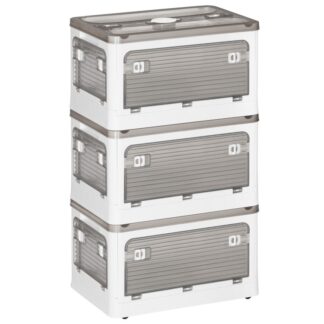 7.4 GAL -контейнери для зберігання з кришками, Складання коробки для зберігання з колесами та 5 Двері, 3-Упакувати сміттєвий контейнер для зберігання пластику, Контейнери для зберігання, для дому, Офісна організація, Білий