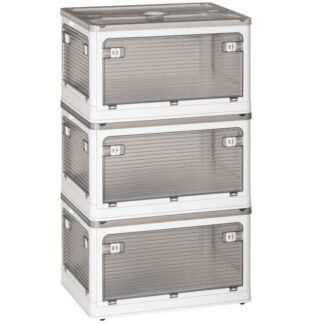 14.8 GAL -контейнери для зберігання з кришками, Складання коробки для зберігання з колесами та 5 Двері, 3-Упакувати сміттєвий контейнер для зберігання пластику, Контейнери для зберігання, для дому, Офісна організація, Білий