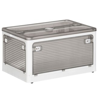 22.2 GAL -контейнери для зберігання з кришками, Складання коробки для зберігання з колесами та 5 Двері, Розблокований пластиковий контейнер для зберігання, Контейнери для зберігання, для дому, Офісна організація, Білий