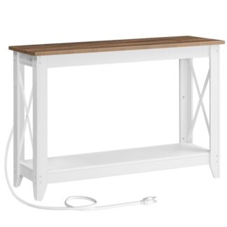 47.2" طاولة وحدة التحكم، طاولة المدخل، طاولة أريكة ضيقة مع منافذ & موانئ USB غرفة المعيشة في مدخل البلوط براون & أبيض عتيق