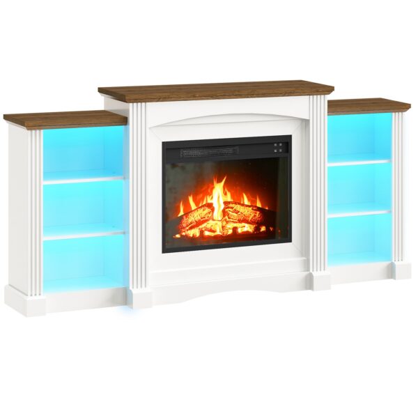HOOBRO Electric Fireplace with Mantel, Fireplace TV Stand with Led Light, 74" Farmhouse Entertainment Center with Storage, Realistic Stacked Stone Surround and 3D Flame for Living Room, Bedroom
