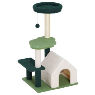 Cat Tower, Cute Cat Tree for Kittens Under 8 LB, Cat House with Cat Scratching Post, Small Cat Condo for Indoor Cats, Plush Top Perch, Dangling Ball, Spring Green and Dark Green