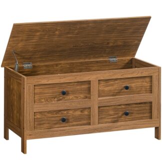 Toy Chest, 39.4'' Toy Box with Safety Hinge, Storage Chest, Storage Bench, Wooden Toy Storage Organizer, Drawer-Like Decoration, for Living Room, Bedroom, Entryway, Walnut